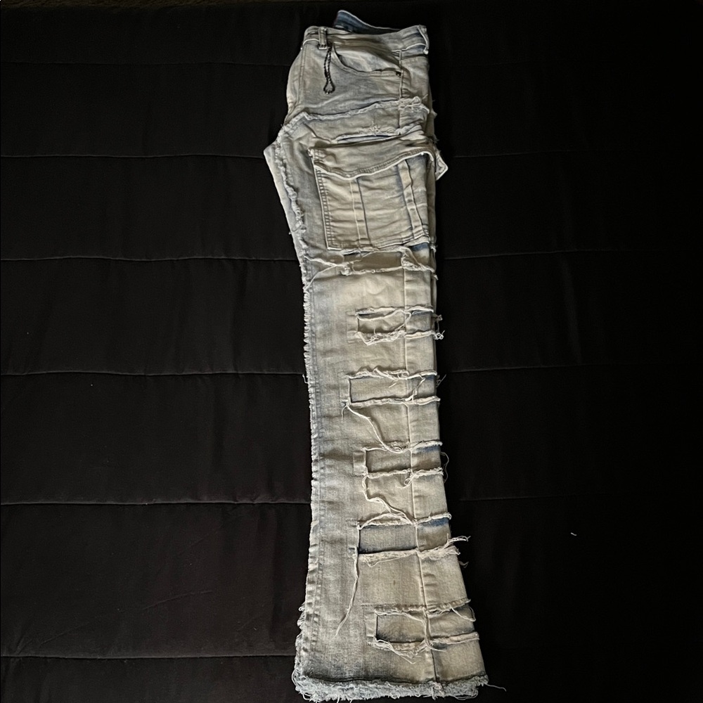 Men's Distressed Skinny Jeans in Cream